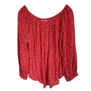 Gap Women’s Blouse Polka Dot Elastic Boat Neck Long Sleeve Size M Coral Black